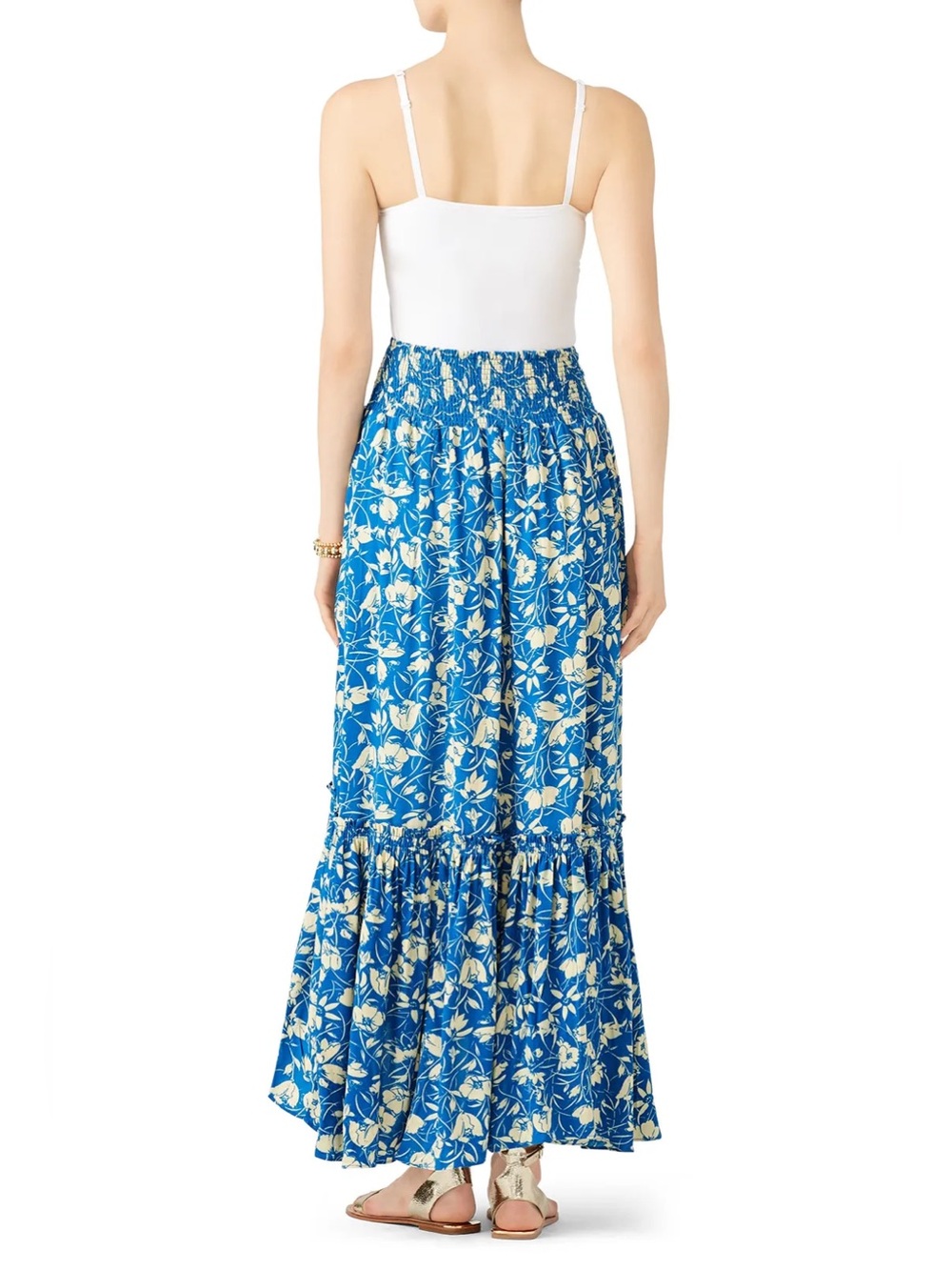 Free People Way Of The Wind Teal Blue Floral Tiered Maxi Skirt XS - Picture 8 of 16